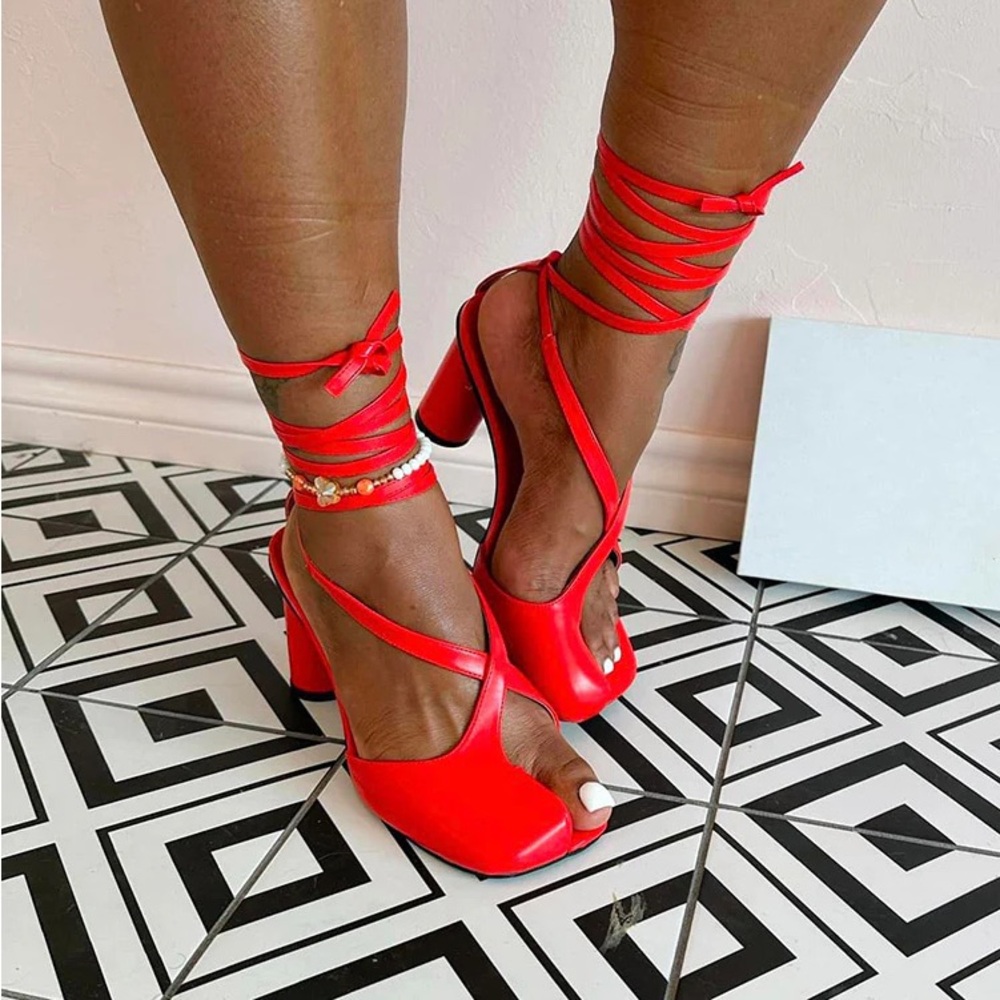 Red Open Toe Lace-Up Sandals size EU 42